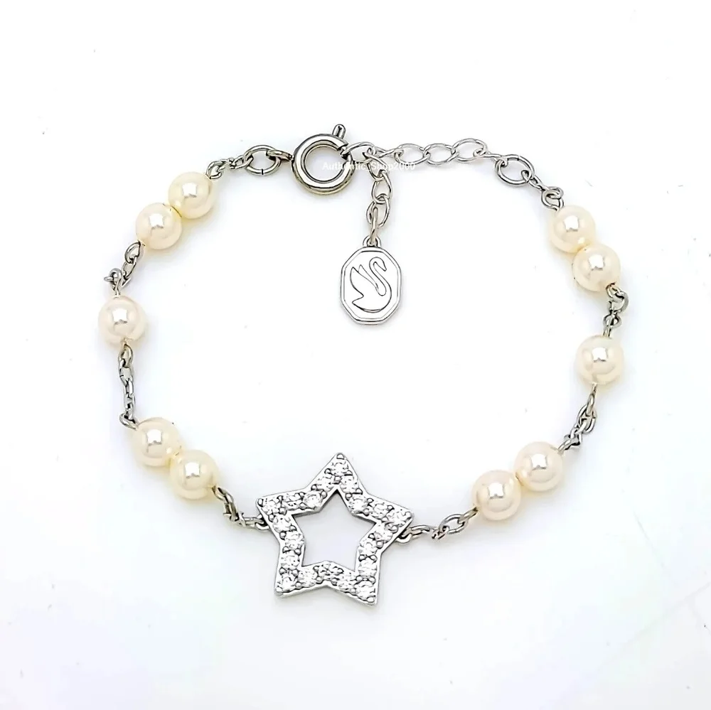 2X HP. Swarovski Stella Star Crystal Faux Pearls & Rhodium-Plated Bracelet - Picture 7 of 7